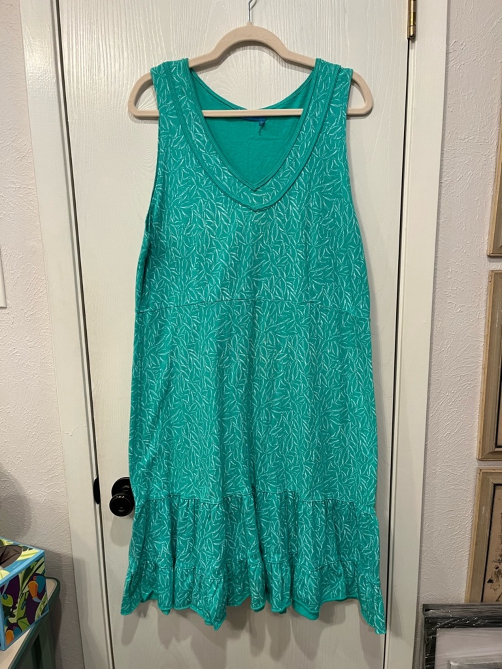 Fresh Produce Cotton Knit Dress Size 1X Green Leaf Ruffle Coastal Resort USA
